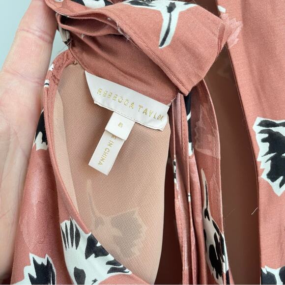 Rebecca Taylor | Women’s Silk Ikat Paintbrush Ruffle Dress High Neck Tie Flowy 8 - Picture 4 of 11